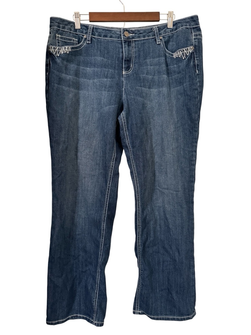 Earl Jean Embroidered Pocket Straight Leg Jeans 16P Stretch Denim Y2K Boho - Picture 2 of 10